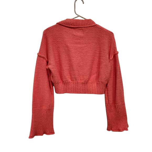 BDG Urban Outfitters Cropped Cable Knit Cardigan Coral Textured Size Medium - Picture 2 of 8